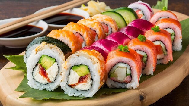 Sushi fresco en tablas