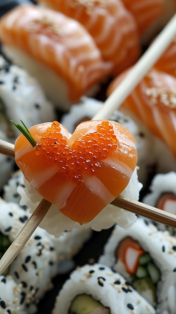 Foto sushi in form eines herzens am valentinstag