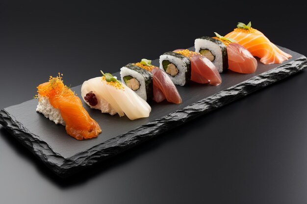 Sushi japonés en un gris