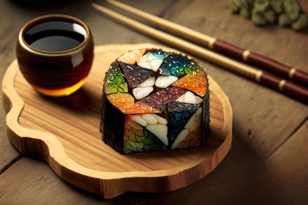 Sushi Maki con fondo de madera