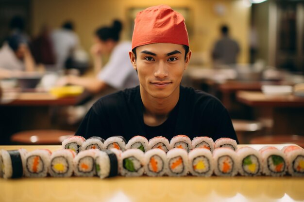 Sushi Master El arte de un joven chef detrás de la lente borrosa