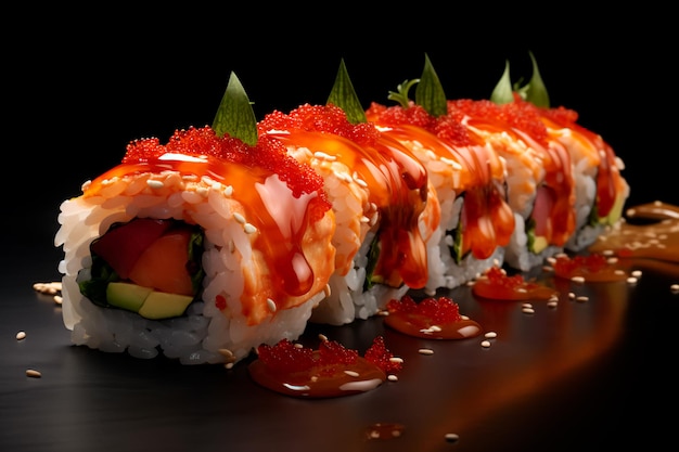 Sushi mit Lachs und Kaviar Sushi-Rollen mit Garnelen und Avocado AI Generated