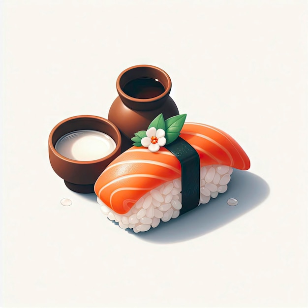 Sushi mit Soße auf weißem Hintergrund ai generativ