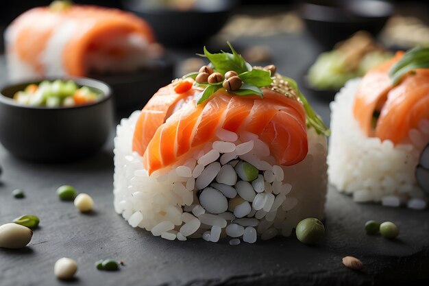 Foto sushi en un plato negro