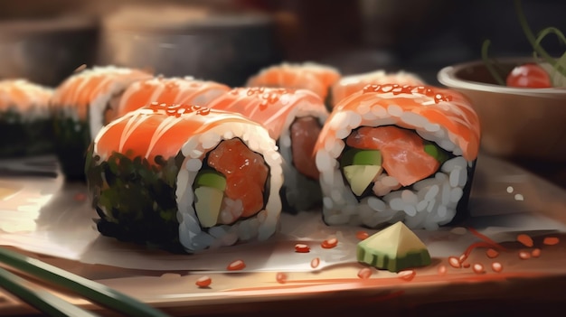 Un sushi que esta en un plato generativo ai