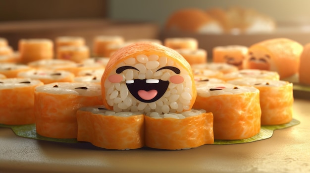 Un sushi que tiene una cara sonriente