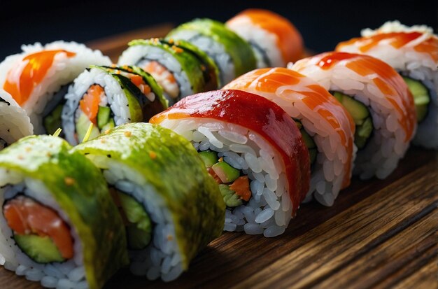 Sushi-Rollen auf einem traditionellen japanischen Teller