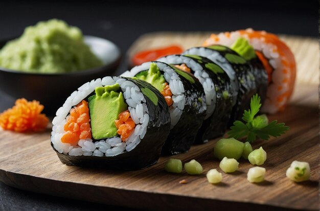 Sushi-Rollen mit frischer Wasabi-Wurzel