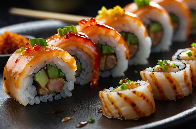 Sushi-Rollen mit gebratenen Muscheln