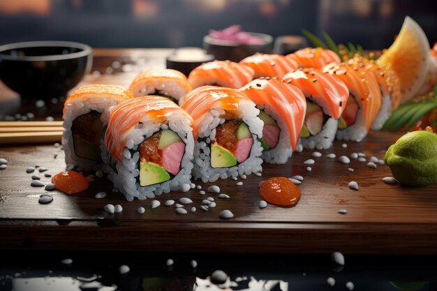 Sushi y rollo para anuncios generados por IA