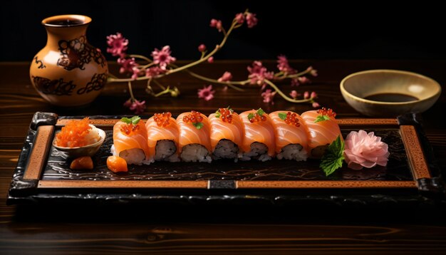 Sushi rollo comida saludable estilo de comida japonesa sabroso sushi AI generado