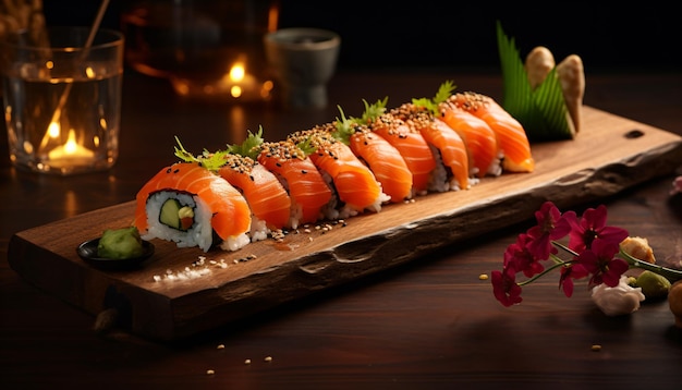 Foto sushi rollo comida saludable estilo de comida japonesa sabroso sushi ai generado