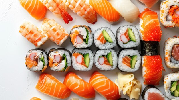 Sushi y rollos de Maki en primer plano