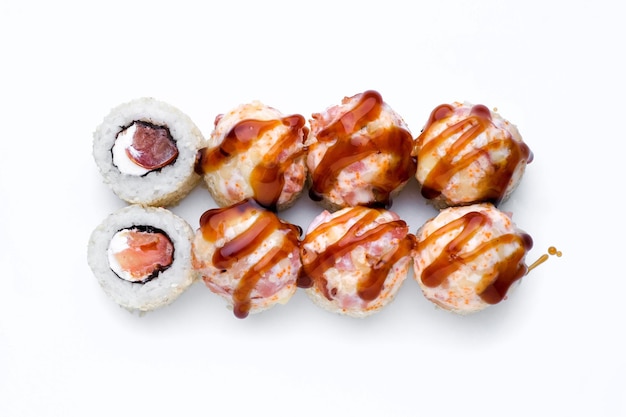 Sushi Rolls Japanische Lebensmittel Maki isolierter Hintergrund Perfekt für die Verwendung in kommerziellen Menüs