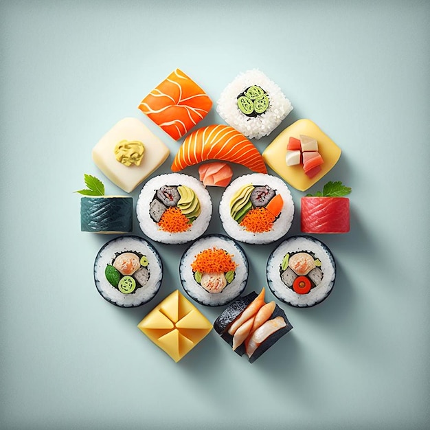 Sushi rollt Essen auf einem Teller Generative KI