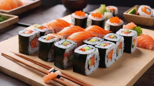 Sushi rollt Maki Nigiri Lachsgarnelen traditionelles japanisches Essen