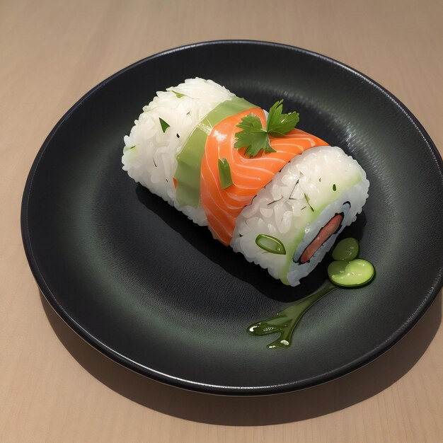 Sushi de salmón fresco y delicioso en el plato