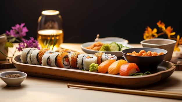 Sushi-Set und Sushi-Rollen Maki und Nigiri-Sushi