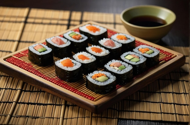 Foto sushi tradicional de la sala de tatami