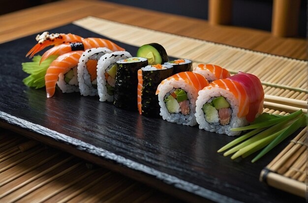 Foto sushi tradicional de la sala de tatami