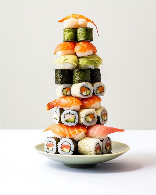 Sushi variado em branco