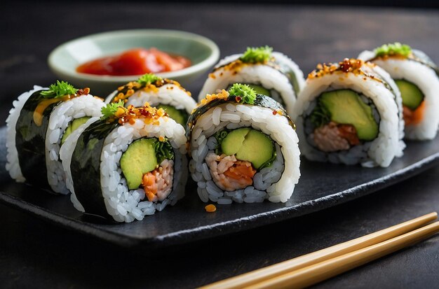 Sushi con verduras de mostaza en vinagre