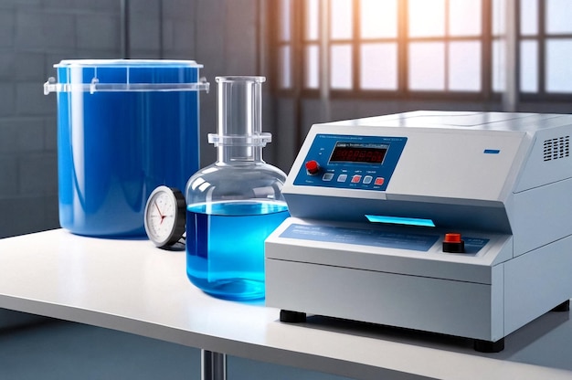 Suspensións ácidas de reactivos para experimentos primer plano de frascos y tubos de ensayo con ácido en laboratorio químico