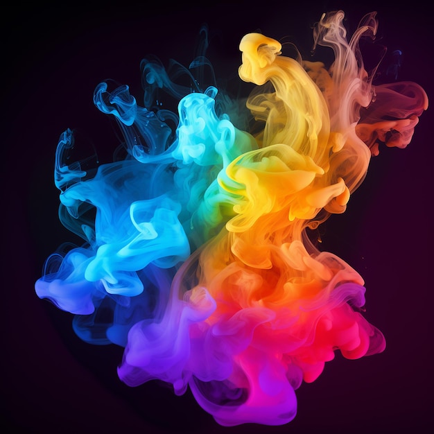 Sussurros cromáticos fumaça de arco-íris em fundo preto IA generativa
