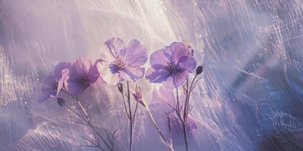 Foto sussurros de flores púrpuras delicadas da primavera contra um fundo gelado