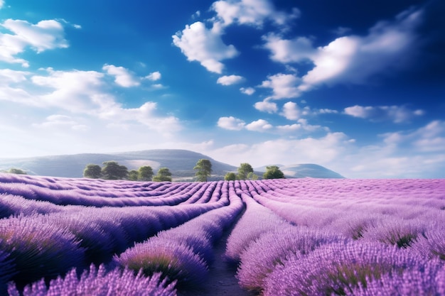 Sussurros de lavanda em uma IA geradora de céu azul feliz