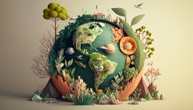 Sustentabilidade no design da ilustração do dia da terra para o dia da terra Generative AI