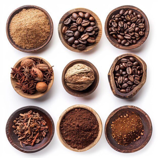 Sustitutos del café sabrosos aislados sobre un fondo blanco