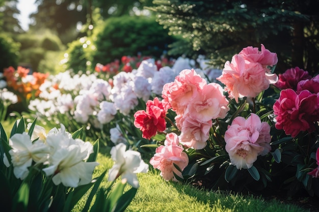 Susurros de narcisos de primavera disfrutando de la suave luz del sol en medio de hojas verdes IA generativa