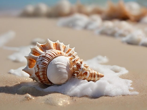 Los susurros del océano Una concha de mar descansa entre la espuma de arena