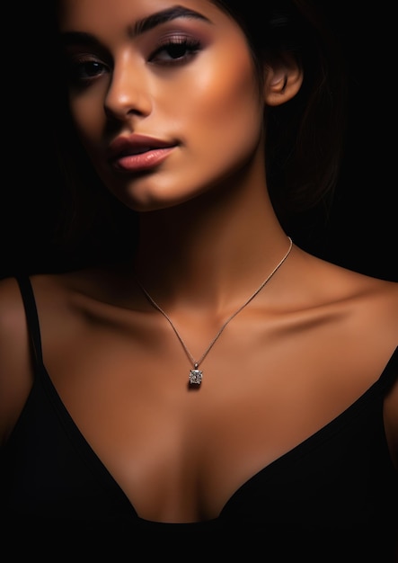 sutiã mulher usando top preto colar de diamantes campanha de beleza antropomórfica feminina rostos diferentes