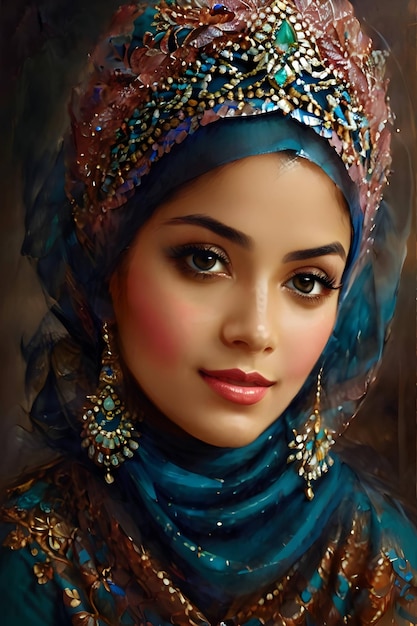Sutil fascínio revelando o encantador sorriso tímido da beleza árabe