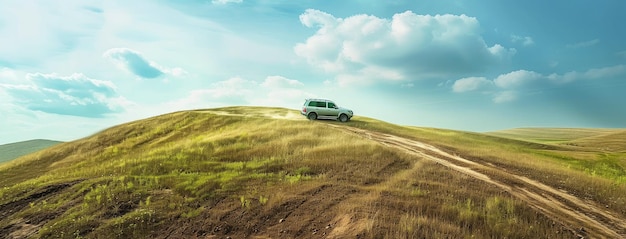 SUV auf einer Schmutzstraße über Rolling Hills