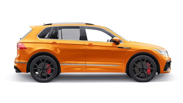SUV compacto da cidade esportiva laranja para condução emocionante para trabalho e família em um fundo branco isolado renderização em 3d