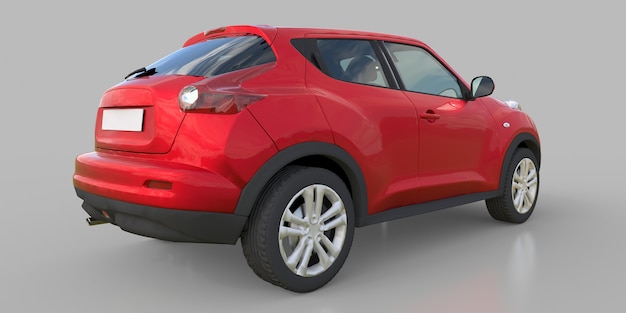 Suv crossover subcompacto metálico vermelho. renderização 3d.