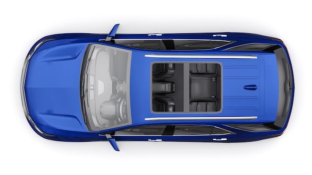 SUV de cidade de tamanho médio azul para uma família em um fundo branco. renderização 3D.