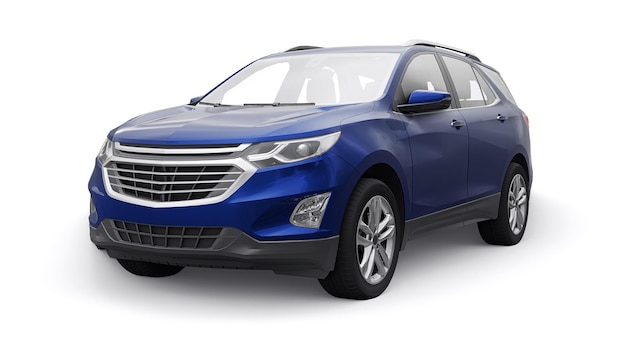 SUV de cidade de tamanho médio azul para uma família em uma renderização 3d de fundo branco