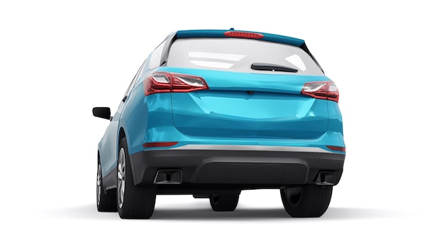 SUV de cidade de tamanho médio azul para uma família em uma renderização 3d de fundo branco