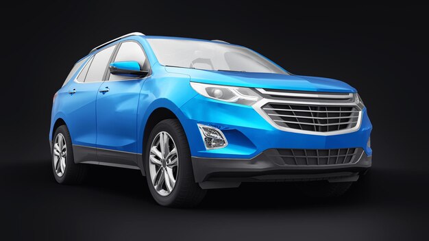 SUV de cidade de tamanho médio azul para uma família em uma renderização 3d de fundo preto