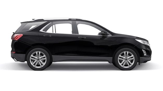 SUV de cidade de tamanho médio preto para uma família em uma renderização 3d de fundo branco