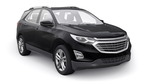 SUV de cidade de tamanho médio preto para uma família em uma renderização 3d de fundo branco