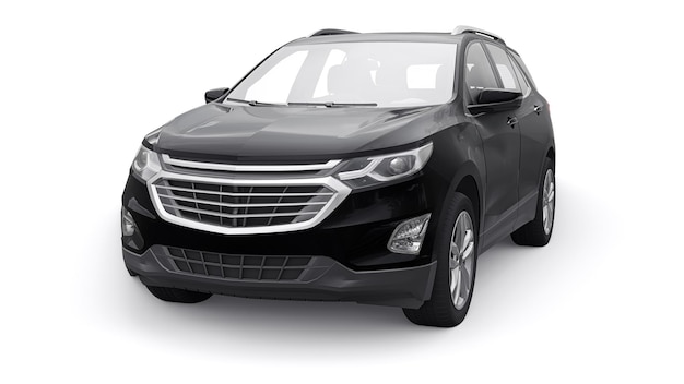 SUV de cidade de tamanho médio preto para uma família em uma renderização 3d de fundo branco