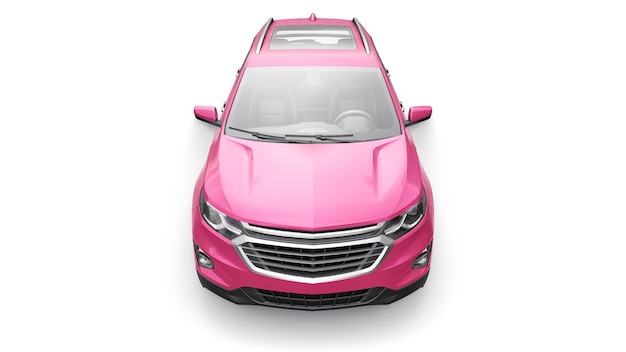 SUV de cidade de tamanho médio rosa para uma família em um fundo branco. renderização 3D.