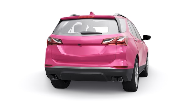 SUV de cidade de tamanho médio rosa para uma família em uma renderização 3d de fundo branco