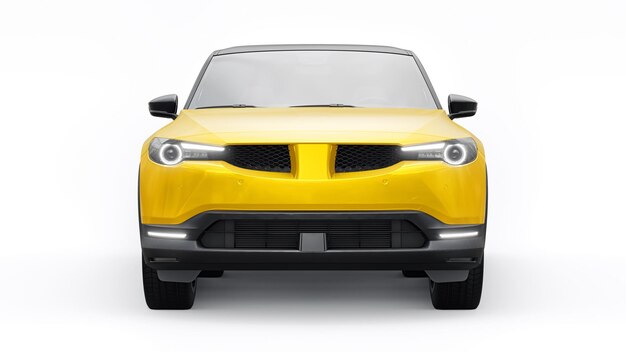 SUV elétrico inovador em amarelo metálico em uma renderização 3d de fundo branco