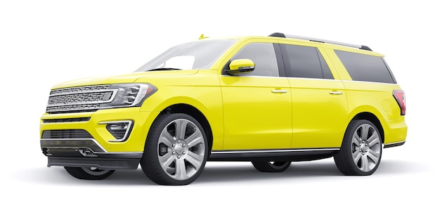 SUV familiar premium amarillo aislado sobre fondo blanco renderizado 3d